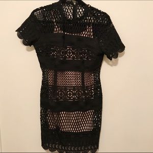 Black Crochet Lace Overlay Cocktail Dress